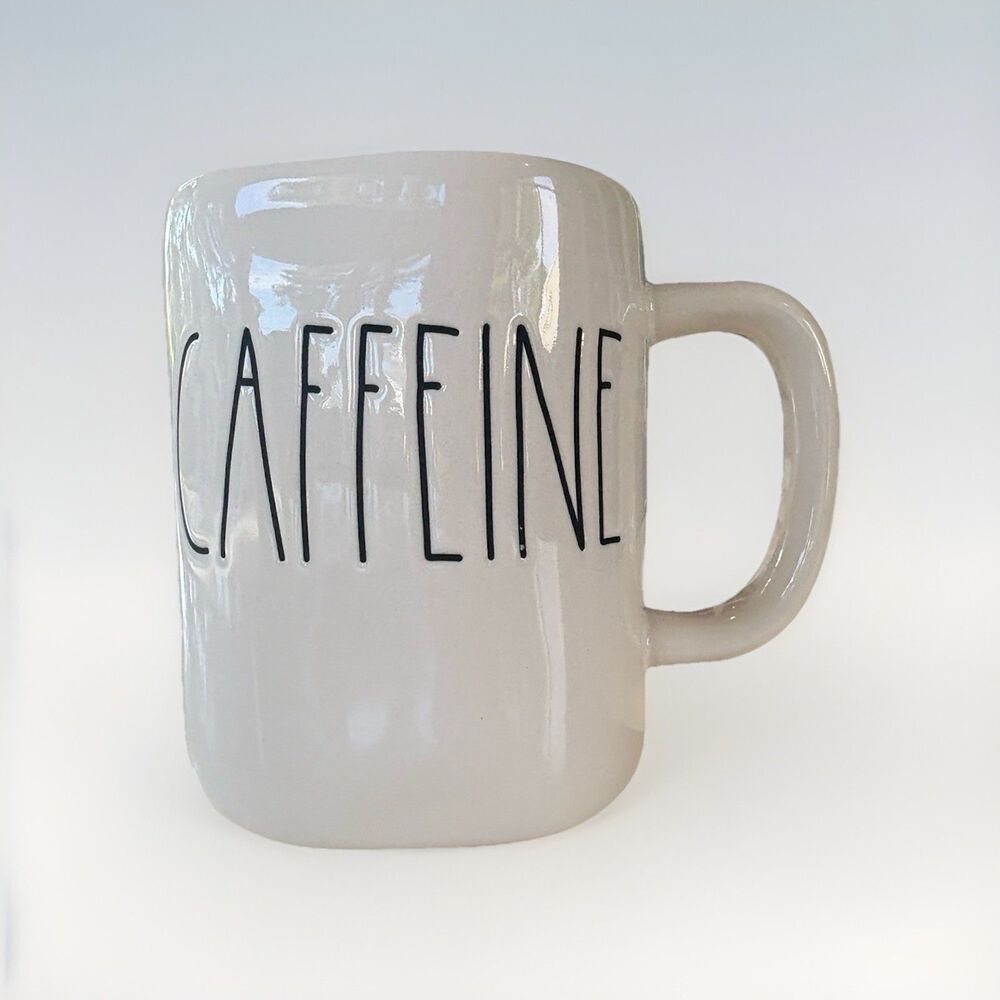 Rae Dunn Mug "CAFFEINE " White Ceramic Coffee Cup Large Letters